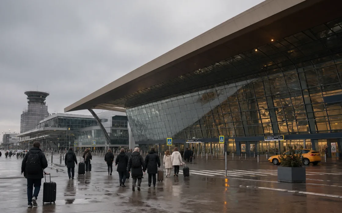 входная зона Южного терминального комплекса Шереметьево с пассажирами