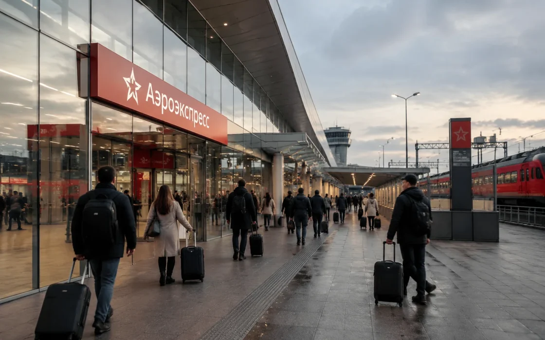 Переход к транспорту Аэроэкспресса у аэропорта