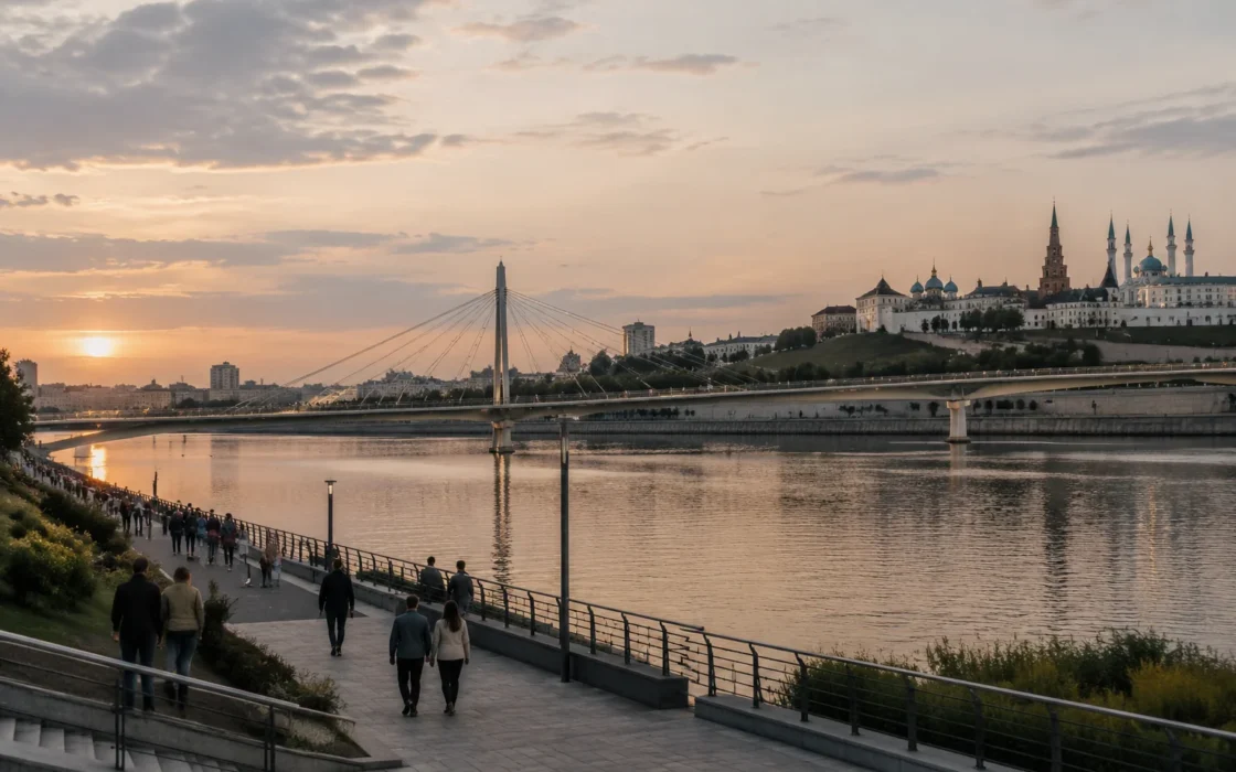Кремлёвская набережная и мост Миллениум вечером