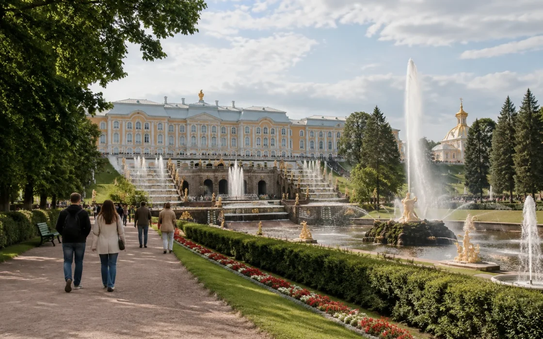 Парк Петергофа с дворцовым ансамблем
