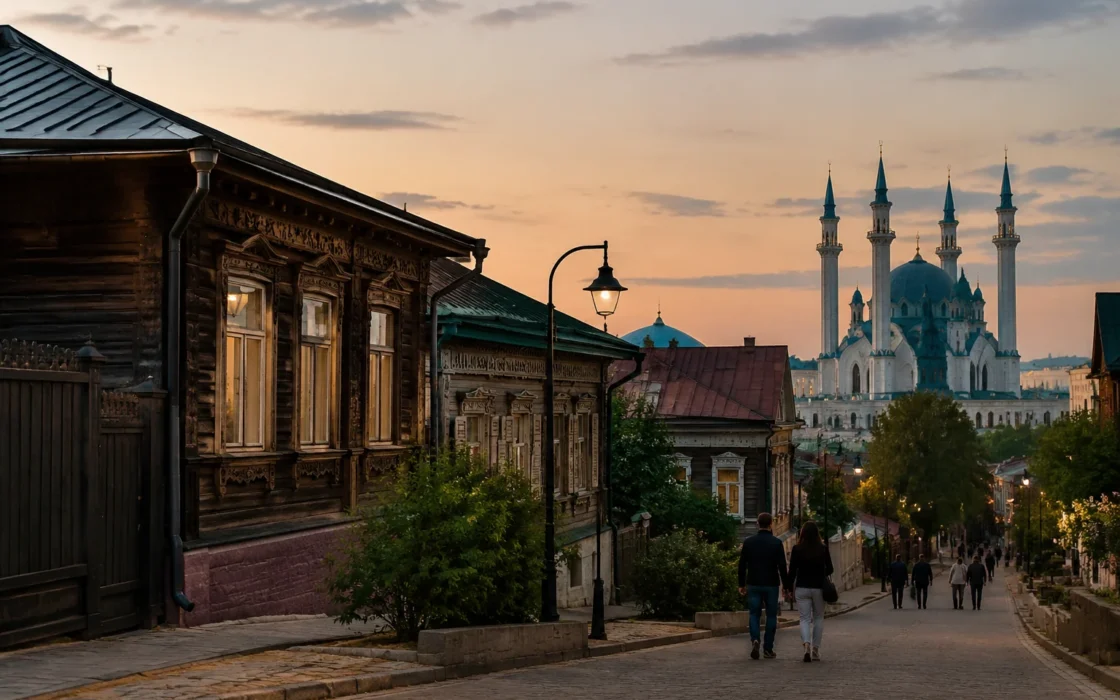 Старо-Татарская слобода и мечеть Аль-Марджани вечером