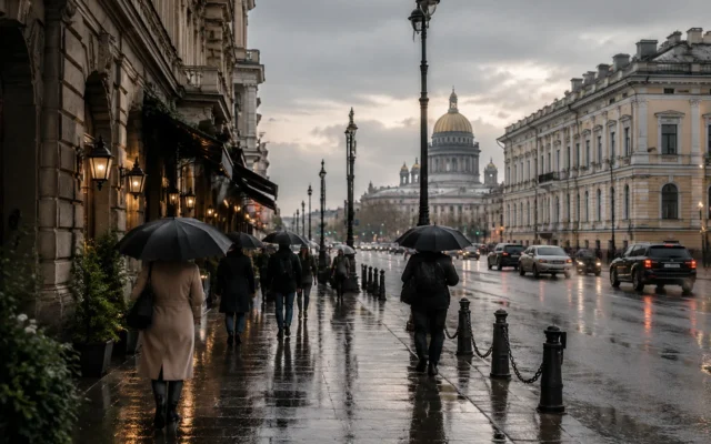 дождливый день в историческом центре Санкт-Петербурга