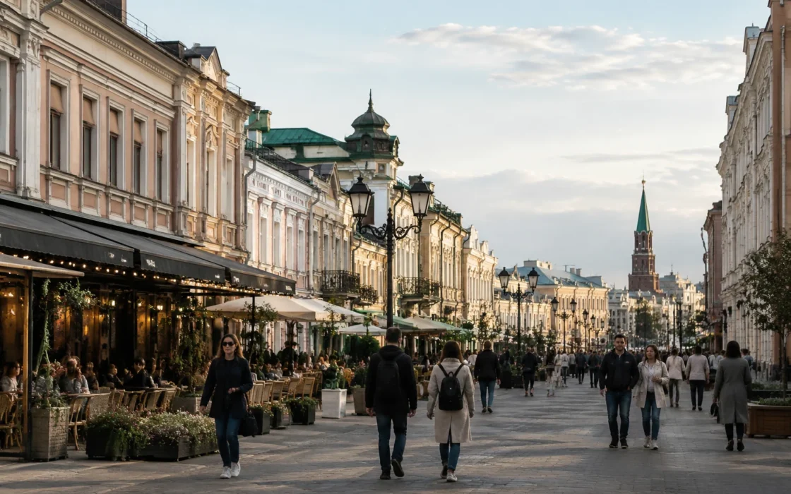Пешеходная улица Баумана с городской жизнью