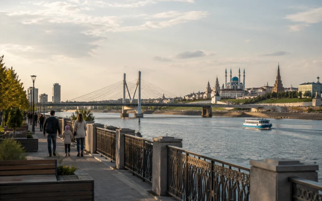 вид на мост Миллениум и городскую набережную