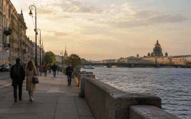 набережная Невы и исторические здания Санкт-Петербурга