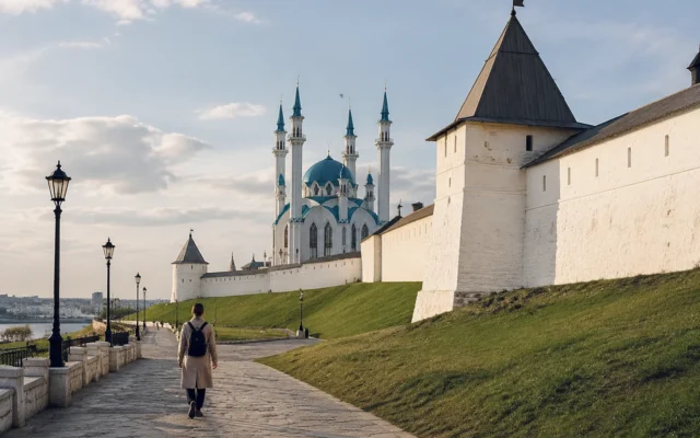 Стены и башни Казанского Кремля во время спокойной прогулки