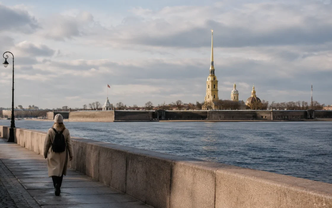 Прогулка у Петропавловской крепости в Санкт-Петербурге