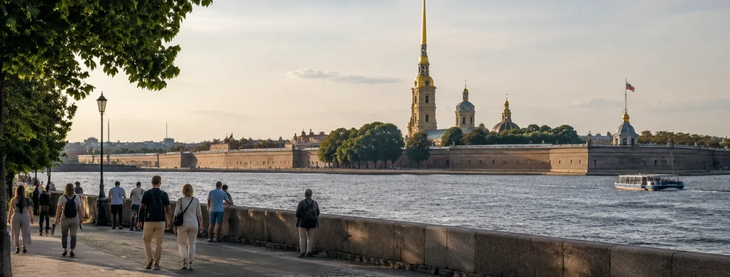 Петропавловская крепость и прогулка у Невы летом