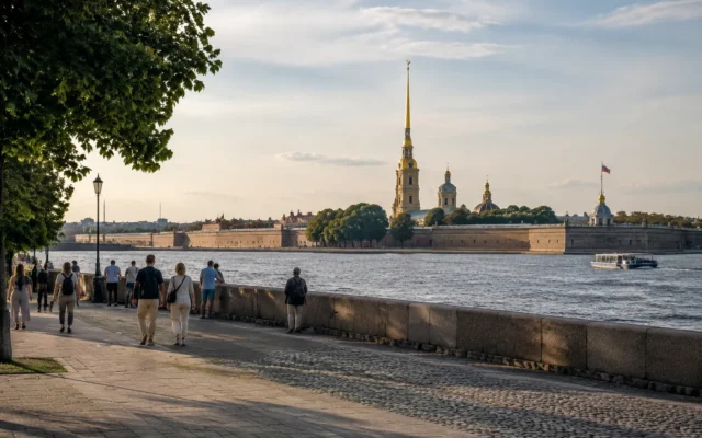 Петропавловская крепость и прогулка у Невы летом